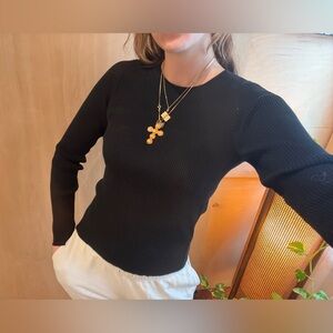 Vince Black Ribbed Long-Sleeve Tee